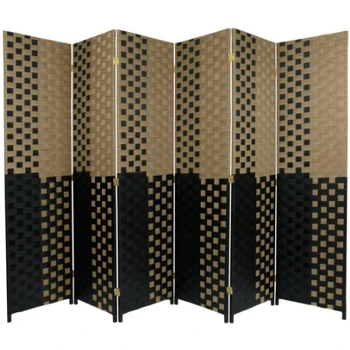 Oriental Furniture 6 Ft. Tall Woven Fiber Room Divider - Olive/Black - 6 Panel