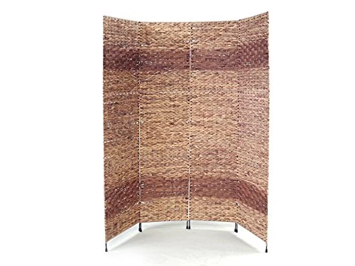 Proman Products Jakarta-B Folding Screen Metal Frame W/ Water Hyacinth Inserts Natural Color With Espresso Bands 4 Panels, 60" W X 67" H X 1" D - Image 3