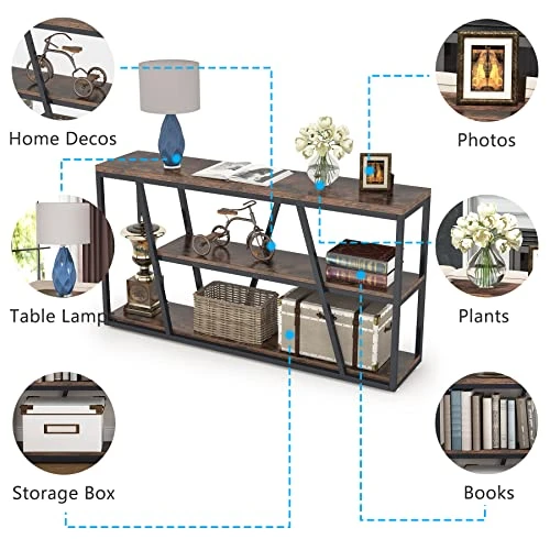 Tribesigns Console Table, Industrial Sofa Table With Shelves, 3-Tier Entryway Table With Storage For Entryway, Living Room, Hallway, 59.1" L X 11.8" W X 31.5" H, Rustic Brown - Image 4