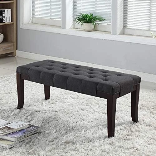 Roundhill Furniture Linon Fabric Tufted Bench, Brown - Image 5