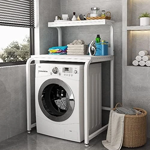 Bathroom Storage Shelves,Washer Storage Frames Floor Standing Punch Free Suitable For Over Toilet High Temperature Steel Balcony Washinghine Shelf Roller Bracket/Black/a - Image 11