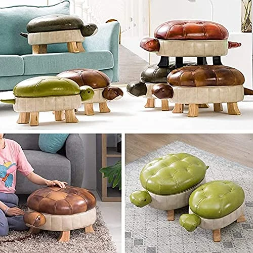 Kelendle Animal Footstool Turtle Upholstered Ottoman PU Leather Pouf Wood Foot Stool Rest For Living Room Bedroom Sofa Bench Seat Chair, Grass Green, Large - Image 4