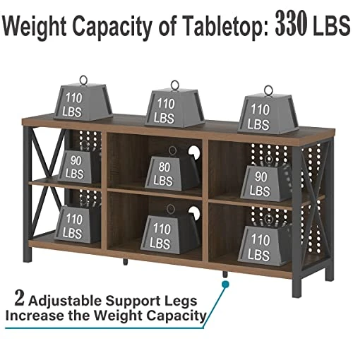 LVB Rustic Entertainment Center For 65 Inch TV, Industrial Wood And Metal TV Stand With Storage Shelf, Modern Television Media Console Table With Cabinet For Living Room Bedroom, Rustic Oak, 55 Inch - Image 3