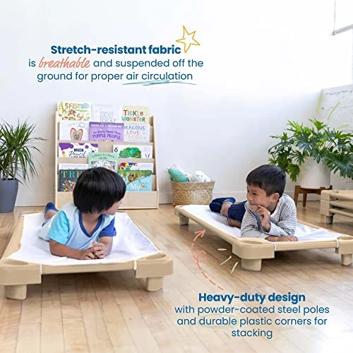 ECR4Kids Stackable Kiddie Cot, Standard Size, Classroom Furniture, Ready-To-Assemble, Sand, 6-Pack - Image 3