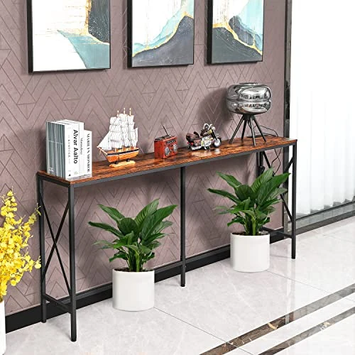 LAKEMID Console Table Narrow Long 63" - Sofa Tables With Charging Station, Behind Couch Table With Metal Frame For Living Room Hallway Foyer (63 Inches) - Image 6