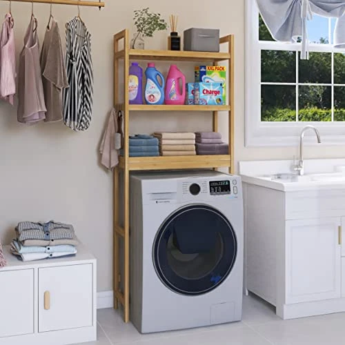 SMIBUY Bathroom Storage Shelf, Bamboo Over-The-Toilet Organizer Rack, Freestanding Toilet Space Saver With 3-Tier Adjustable Shelves (Natural) - Image 4