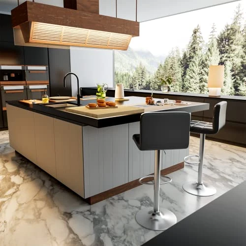 Homall Bar Stools Modern PU Leather Adjustable Swivel Barstools, Armless Hydraulic Kitchen Counter Bar Stool Synthetic Leather Extra Height Square Island Barstool With Back Set Of 2(Black) - Image 2