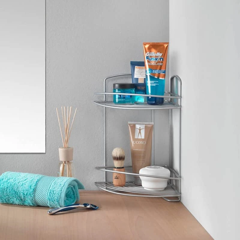 Metaltex Onda 2-Tier Corner Bathroom Shelf, Silver - Image 2