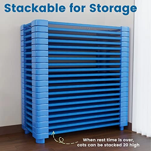 ECR4Kids Stackable Kiddie Cot, Standard Size, Classroom Furniture, Blue, 5-Pack - Image 4