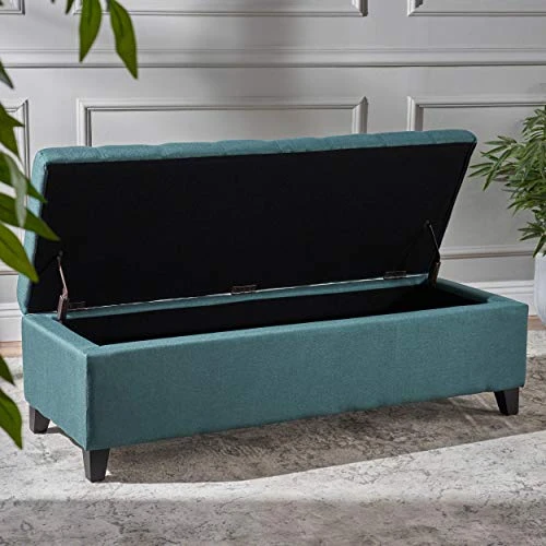 Christopher Knight Home Mission Fabric Storage Ottoman, Dark Teal Dimensions: 19.25”D X 50.75”W X 16.25”H - Image 4