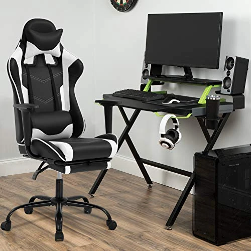OffiClever Ergonomic Office Leather Adjustable And Swivel Reclining High Back Computer Chair With Lumbar Support And Headrest, White - Image 2