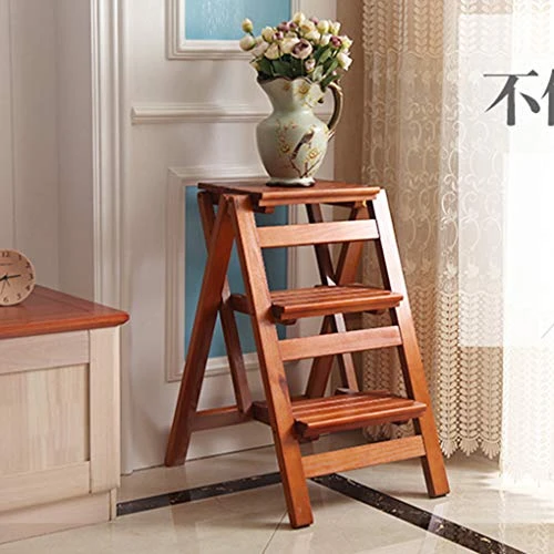 Folding Ladder Staircase Multi-Functional Folding Solid Wood Ladder Stool,Step Stool Household Muliti-Color Stool Step Ladder Foldable Stepladder,Wooden,Three - Image 3