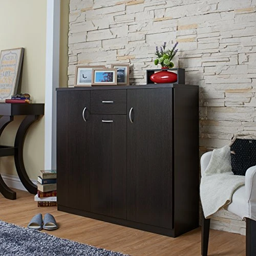 IoHOMES Darrion Modern 10-Shelf Shoe Cabinet With Center Drawer, Espresso