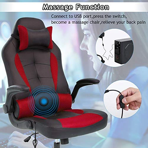 Massage Gaming Chair Ergonomic Office Chair High Back Desk Chair PU Leather Executive Chair With Lumbar Support Headrest Armrest PC Racing Computer Chair Task Rolling Swivel Chair, Red - Image 3