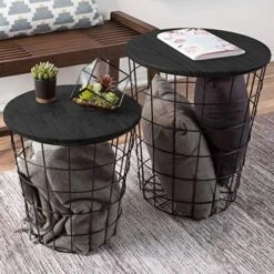 Lavish Home Nesting End Tables With Storage (Black)