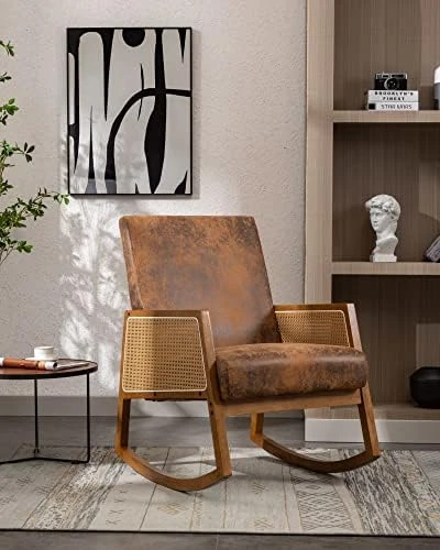 Luccalily Swivel Rocking Chair For Nursery, Upholstered Glider Nursery Chair With Breathable Fabric For Bedroom, Living Room, Beige - Image 14