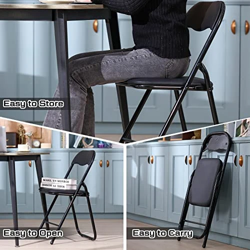 Kathfly 6 Pcs Steel Folding Chair Set Black Foldable Chair With Padded Seat Cushioned Metal Folding Chair Portable Stackable Commercial Seat For Reception Meeting Room Office Event, 330lbs Capacity - Image 5