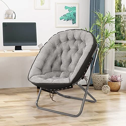 Iw I WISH Saucer Chair For Adults, Oversized Saucer Chair, Folding Saucer Chair, Bedroom Papasan Chair, Comfy Moon Chair (Grey) - Image 6