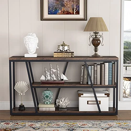 Tribesigns Console Table, Industrial Sofa Table With Shelves, 3-Tier Entryway Table With Storage For Entryway, Living Room, Hallway, 59.1" L X 11.8" W X 31.5" H, Rustic Brown - Image 2