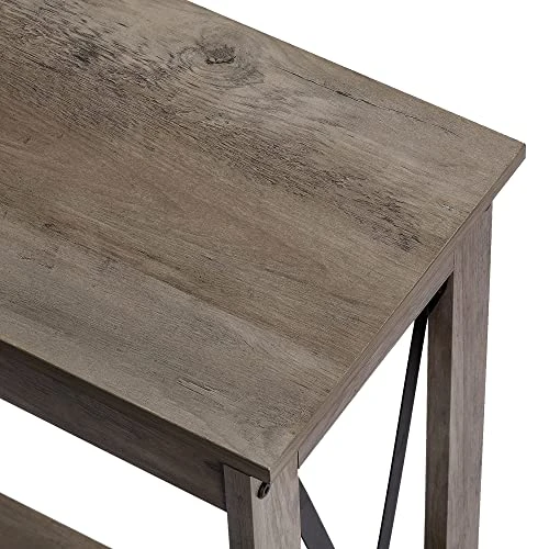 Rustory Farmhouse Console Sofa Table, Rustic 2 Tier X-Design Industrial Hallway/Entryway Table, Accent Side Tables With Storage Shelf For Living Room Bedroom (Washed Oak) - Image 5