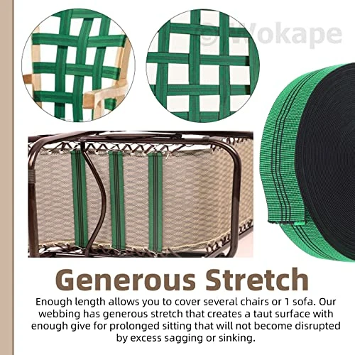 Wokape 65.6ft Sofa Elastic Webbing Stretch Latex Band Furniture Repair DIY, Upholstery Modification Elastane Belt For Chair Couch (2" W, Green) - Image 4