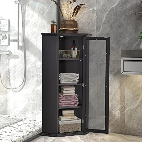 Mbolyeer Corner Cabinet With Adjustable Shelves And Two Doors, Triangle Storage Cabinet Freestanding Floor Cabinet For Bathroom, Kitchen, Living Room Or Bedroom, Black - Image 7