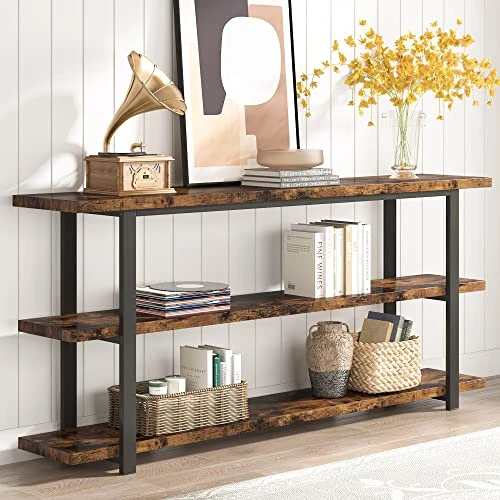 VANOMi 70.8 Inch Extra Long Console Table For Entryway, Narrow Hallway Table, Wood Sofa Table With 3 Tier Storage Shelves For Living Room