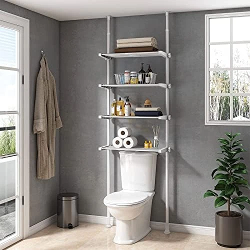 ALLZONE Bathroom Organizer, Over The Toilet Storage, 4-Tier Adjustable Shelves For Small Room, Saver Space, 92 To 116 Inch Tall, Black - Image 8