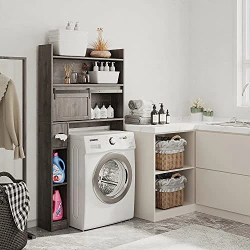 Furniouse Over The Toilet Storage Cabinet, 6-Tier Toilet Organizer Rack, Bathroom Shelf, And Cabinet With Sliding Barn Door For Restroom, Laundry - Image 4