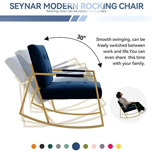 SEYNAR Rocking Chair,Upholstered Accent Chairs,Comfy Glider Living Room Chairs For Padded Seat With Golden High Armrest,Rocking Chair Nursery For Living Room,Dining Room,Bedroom,Kitchen(Navy) - Image 3