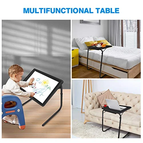 TECL Mejerca Adjustable TV Tray Table Folding TV Dinner Tray With Cup Holder On Bed And Sofa, Comfortable Folding Table With 6 Height And 3 Tilt Angle (Black) - Image 4
