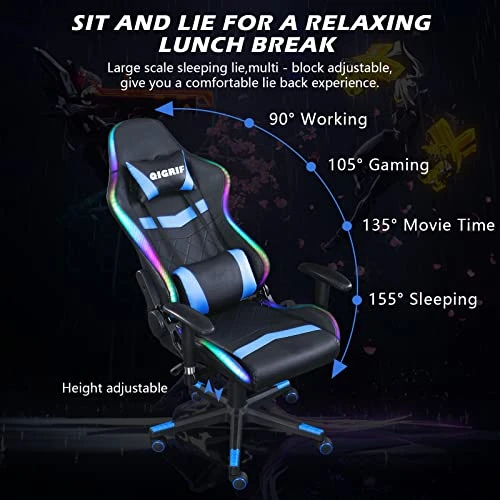 LED Computer Gaming Chair With Bluetooth Speakers And RGB Lights, Ergonomic Gamers Chair, Office Chair For Adults, Video Gaming Chair For Gift (Blue) - Image 4