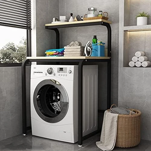 Bathroom Storage Shelves,Washer Storage Frames Floor Standing Punch Free Suitable For Over Toilet High Temperature Steel Balcony Washinghine Shelf Roller Bracket/Black/a - Image 9