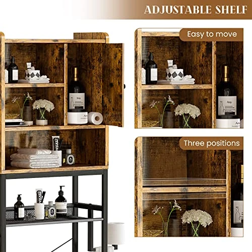 AWQM Over The Toilet Storage Cabinet, Bathroom Cabinet Organizer With Adjustable Shelf, Freestanding Space Saver Toilet Stands With Door, Paper Hook, Multifunctional Bathroom Toilet Rack, Rustic Brown - Image 5