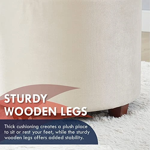 Ornavo Home Donovan Tufted Round Storage Ottoman With Removable Lid For Living Room And Bedroom - Cream Velvet - Image 6