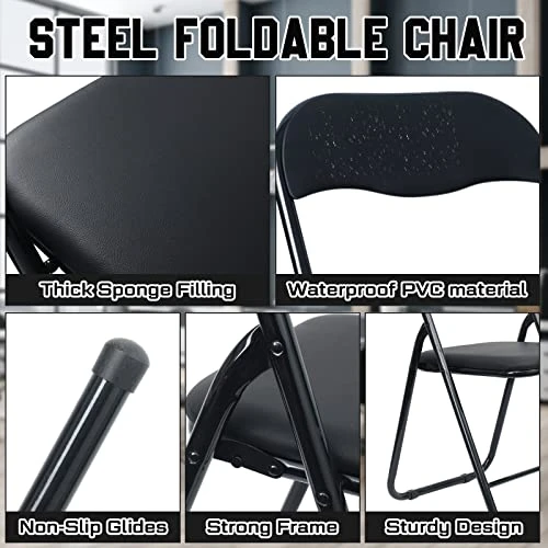 Kathfly 6 Pcs Steel Folding Chair Set Black Foldable Chair With Padded Seat Cushioned Metal Folding Chair Portable Stackable Commercial Seat For Reception Meeting Room Office Event, 330lbs Capacity - Image 4