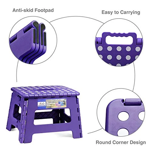 ACSTEP Acko Folding Step Stool Portable Collapsible Plastic Step Stool,9 Inch Foldable Step Stool,Non Slip Folding Stools For Kitchen Bathroom Bedroom (Purple) 2 Pack
