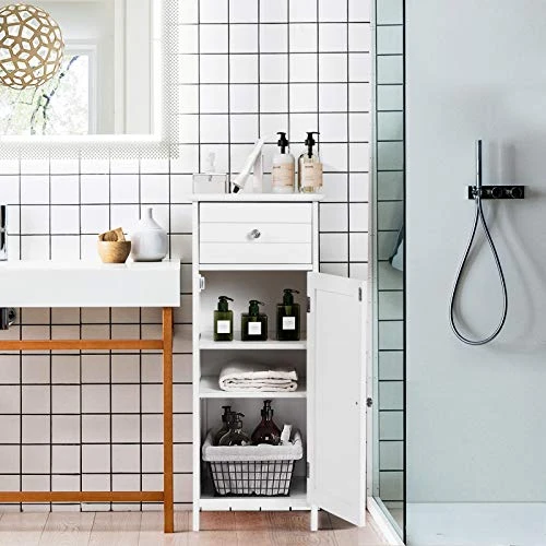 GLACER Bathroom Floor Cabinet, Multifunctional Freestanding Side Storage Cabinet With Adjustable Shelf, Equipped With Anti-toppling Fitting, 14 X 12 X 34.5 Inches (White) - Image 2