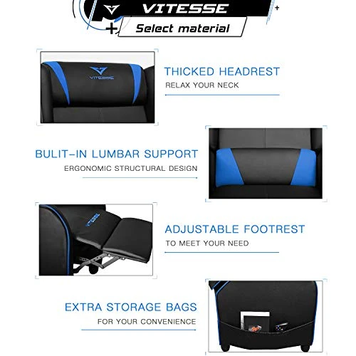 VITESSE VIT Gaming Recliner Chair Racing Style Single PU Leather Sofa Modern Living Room Recliners Ergonomic Comfortable Home Theater Seating, Blue. - Image 3