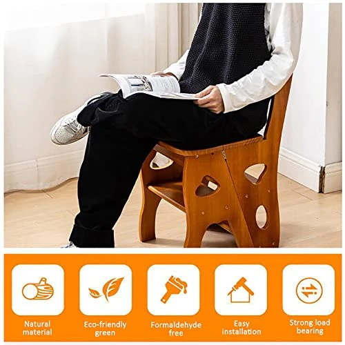 Wooden Folding Library Ladder Chair,Lightweight Portable Ladder Shelf,Multifunctional Step Stool,4-Step Stepladders Display Stand For Indoor Outoor, Green, 35x47.5x88cm(14x19x35inch) - Image 6