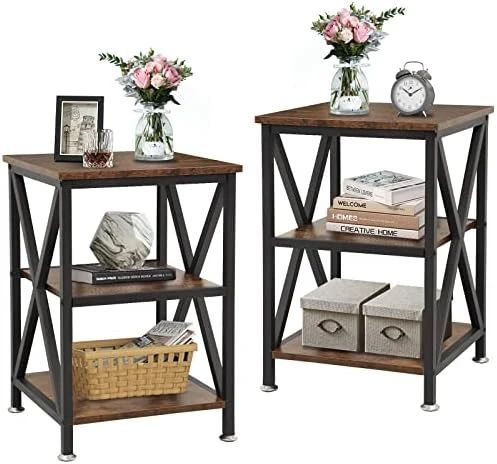 End Tables Set Of 2 With Storage, 16" D X 16" W X 24" H, 3-Tier Side Table Set Of 2 End Tables Living Room Set Of 2 Farmhouse, X-Shaped Night Stands For Bedrooms Set Of 2 Bedside Tables Set Of 2 - Image 6
