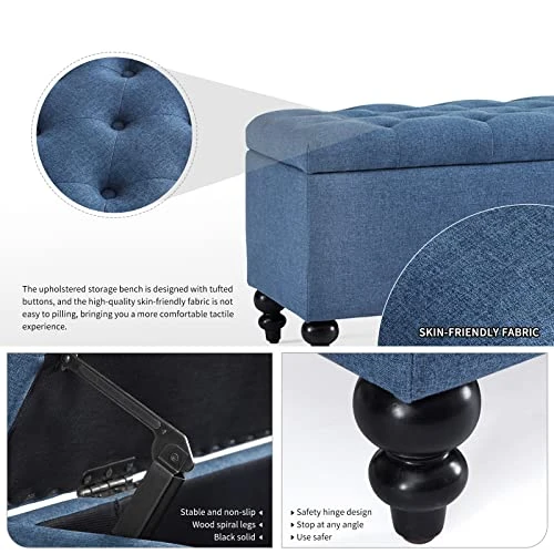 Storage Ottoman 50.2 Inches Upholstered Fabric Storage Ottoman Bench,Button Tufted Ottoman With Storage For Living Room (Navy Blue) - Image 4