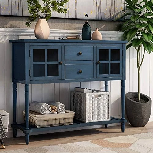 Harper & Bright Designs Console Table Buffet Sideboard Cabinet Sofa Table With Storage Drawers And Bottom Shelf Cabinet Living Room (Antique Blue) - Image 7