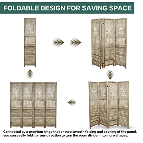 ECOMEX 4 Panel Room Divider, 5.6 Ft Tall Wood Room Dividers And Folding Privacy Screens Portable Partition Room Dividers With Pattern For Home Office Bedroom Dining Room, Brown - Image 3