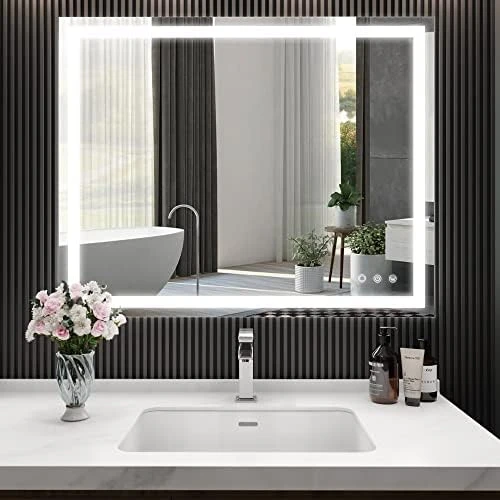 BesMirror 40’’x24’’ Bathroom Mirror With Lights, Anti-Fog Wall Mounted LED Vanity Mirror With 3 Color, Shatter-Proof, Stepless Dimmable, Frameless, Smart Touch Button, Horizontal/Vertical - Image 9
