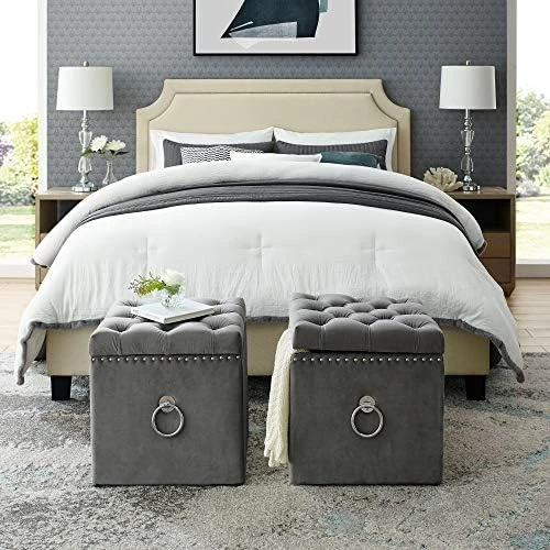 Ella Grey Velvet Storage Ottoman - Image 7