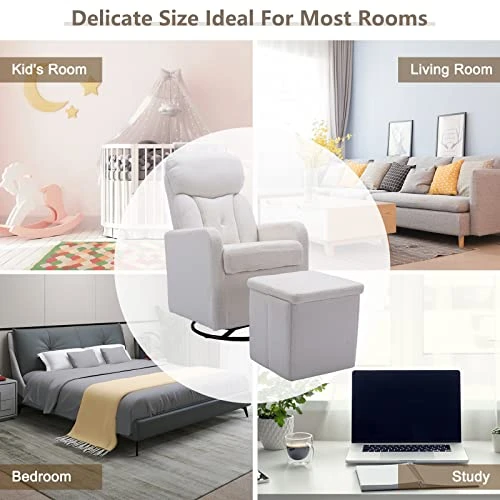 GNIXUU Rocking Chair Nursery, Swivel Glider With Ottoman, Accent Chairs Rocker With Arm For Living Room, Baby Room, Bedroom, White Teddy Fabric - Image 3