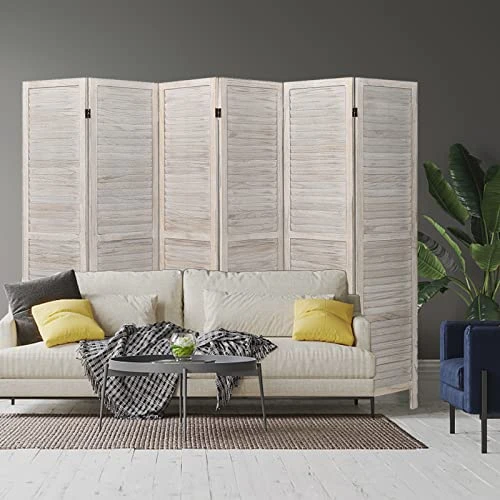ECOMEX 6 Panel Room Divider, Wood Room Screen Divider Freestanding, Folding Privacy Screens Room Divider Room Separator Temporary Wall Dividers, White - Image 6