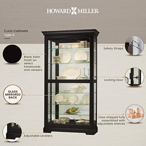 Howard Miller Tyler II Curio Cabinet 680-538 β Black Satin Finish Home Decor, Six Glass Shelves, Seven Level Display Case, Locking Slide Door, No-Reach Light - Image 3