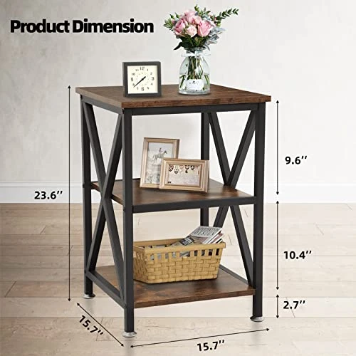 End Tables Set Of 2 With Storage, 16" D X 16" W X 24" H, 3-Tier Side Table Set Of 2 End Tables Living Room Set Of 2 Farmhouse, X-Shaped Night Stands For Bedrooms Set Of 2 Bedside Tables Set Of 2 - Image 2